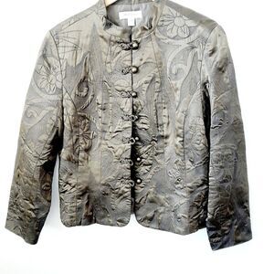 COLDWATER CREEK Silk Embroidery Frog Buttons High Collar Evening Jacket sz:PM